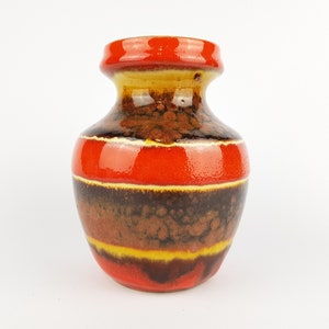 Vintage BAY KERAMIK  Orange and Sparkling Brown Fat Lava Vase 82 17 West German Pottery