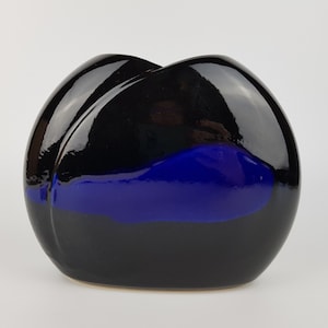 Vintage BAY KERAMIK Blue and Black Ceramic Vase 660/16 West German Pottery 1980s