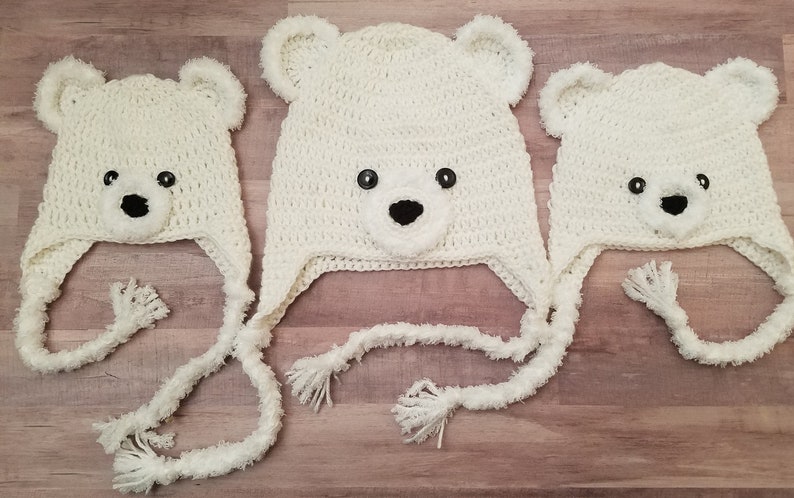 Crochet Polar Bear Hat PDF PATTERN Newborn, Infant, Toddler, Child, and Adult Sizes image 2