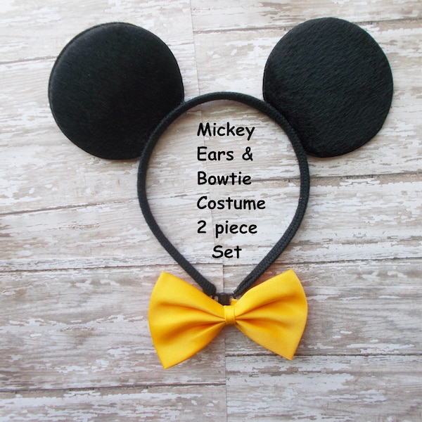 Mickey Mouse Halloween costume Birthday cake smash ears & yellow Bow tie outfit 6 9 12 18 24 2T 3t 4t 5 6 7 8  toddler SALE