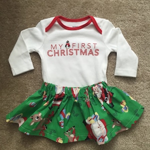 baby girl Christmas outfit Santa Baby dress up tutu skirt reindeer santa present bodysuit red white bow size NB 3 6 9 months