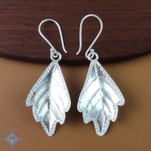 1 Pair of Karen Hill Tribe Silver Leaf Earrings 52mm | KEB165