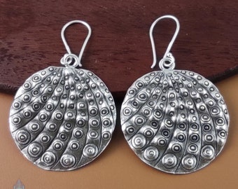 Karen Hill Tribe Silver Shell Round Earrings 50mm | KEB147