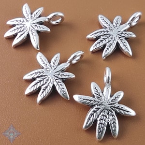 4 of Karen Hill Tribe Silver Leaf Charms with Detailed Texture 17x15mm | KCB187