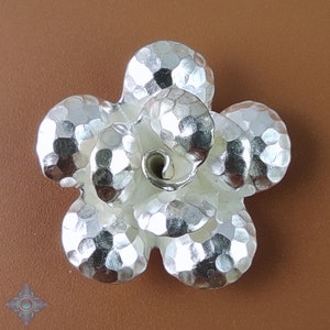 1 of Karen Hill Tribe Silver Hammered Rose Pendant 30x30mm | KPB157