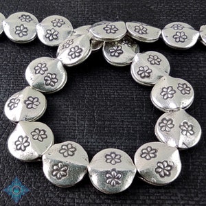 4 of Karen Hill Tribe Silver Flower Shiny Coin Beads 11mm | KBB260
