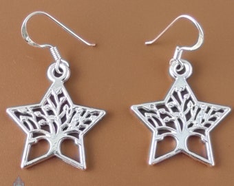 Karen Hill Tribe Silver Tree Star Earrings 35mm | KEB126