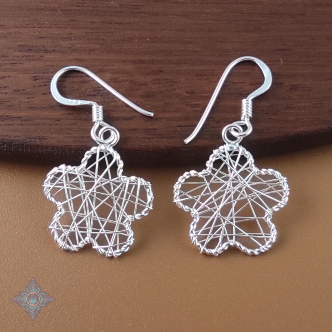 2 Pairs of 925 Sterling Silver Flower Dangle Earrings 30mm