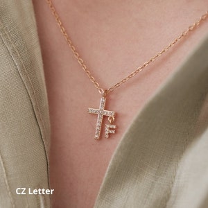 Personalized Necklace 18k, Dainty Cross Necklace, Gift Cross Necklace, Letter Name Necklace, Custom Necklace, Layering Necklace