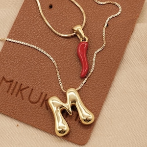 Bubble Initial Necklace, Chili Necklace, Gold Initial Necklace, Name Necklace, Custom Necklace, Layering Necklace