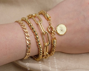 Chunky Link Bracelets, 18k Gold Filled, Gold Paperclip Bracelets, Stack Bracelets, Rectangle Link Bracelets, Curb Chain Bracelets
