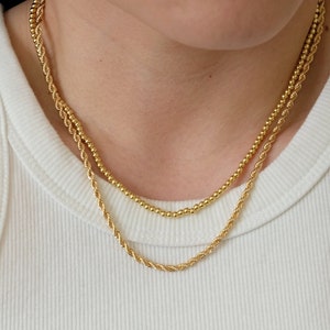 18K Yellow Gold Filled, Gold Beaded Necklace, Rope Chain Necklace, Layering necklace