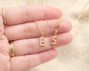 Tiny Pearl Initial Necklace, Personalized Necklace, Letter Necklace, Gold Necklace, Custom Necklace, Layering Necklace, Valentines gift