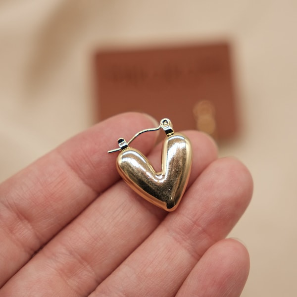 Heart Hoop Earrings, Stainless Steel, Everyday Earrings, Gift for her, Birthday Gift, Valentine Gift, Girlfriend Gift