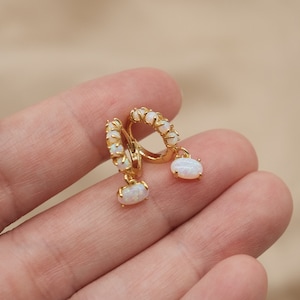 Tiny Opal Huggie Earrings, Gold Plated, Gold Hoop Earrings, Stacking Earrings
