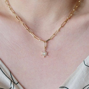Opal Star Necklace, Gold Paperclip Necklace, Star Necklace, Gold Starburst Necklace, Tiny Opal Star Necklace, Layering Necklace