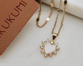 18K Gold Filled Heart Necklace, CZ Heart Necklace, Everyday Necklace, Best friend gift, Gift for her, Birthday Gift, Bridal Shower Gift