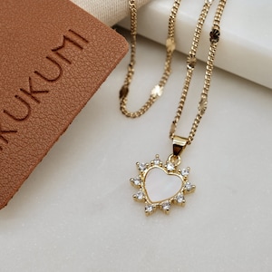 18K Gold Filled Heart Necklace, CZ Heart Necklace, Everyday Necklace ...