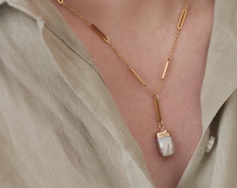 Square Necklace. Natural Freshwater Pearl Necklace, Layered Necklace, Birthday gift, Gift for her, Stacking Necklace