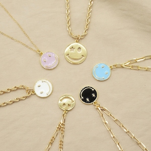 Smiley Face Necklace, 18K Gold Filled, Gold Smile Face Necklace, Gold Link Chain, Paperclip chain, Thick chain necklace, Layering necklace
