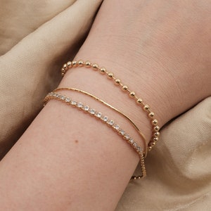 18K Gold Filled Tennis Bracelets | Stack Bracelets | Gold Chain Bracelets | Bead Bracelets | Stack for Woman