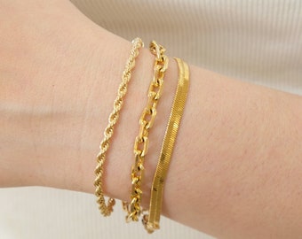 Link Chain Bracelets | Stack Bracelets | 18k Gold Filled Bracelets | Gold Bracelet Stack for Woman