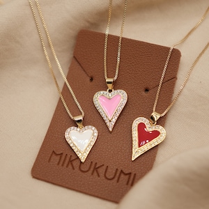 Red Heart Necklace, Enamel Heart Necklace, Pink Necklace, 18K Gold Filled Necklace, Birthday gift, Gift for friend, Valentines Gift