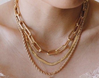 Everyday Necklace, Gold Chain Necklace, 18K Gold Filled, Herringbone Necklace, Gold Link Chain, Paperclip chain, Layering necklace