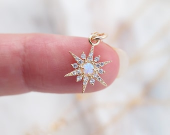 Opal Star Necklace, Tiny Opal Necklace, North Star Necklace, Gold Starburst Necklace, Birthstone Necklace, Layering Necklace, Gold Opal