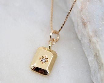 Gold Filled North Star Necklace, Cubic Zirconia Charm