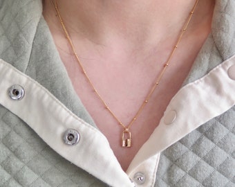Lock necklace, padlock necklace, gold necklace, dainty necklace, mini padlock necklace, gold filled necklace,layering necklace