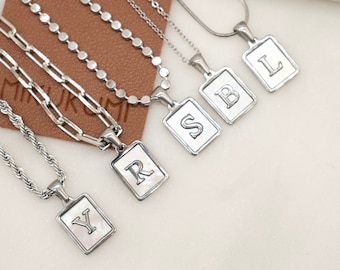 Silver Initial Necklace, Personalized Necklace, Letter Necklace, Paperclip Chain Necklace, Custom Necklace,Layering Necklace,Valentines gift
