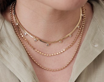 Gold Chain Necklace, 18K Gold Chain Necklace, Snake Necklace, Herringbone Chain, Dainty Snake chain, Ball Bead chain, Stack necklace