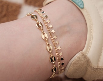Star Chain Anklet, Button Chain Anklet, Cute Anklet, Gold Chain Anklet, Gift for friend