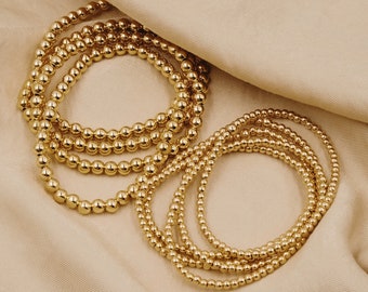 Gold Beaded Bracelets, Stacking Bracelets, 18K Gold Filled, Beaded 3mm, 5mm, Birthday Gift, Gift for Friend