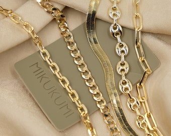 Gold Link Chain Bracelets, Stack Bracelets, 18k Gold Filled Bracelets, Gold Chunky Bracelets Chain