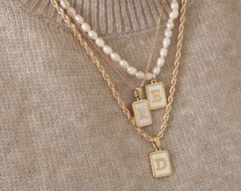 18K Gold Mother of Pearl Initial Necklace, Letter Necklace, Gold Initial Necklace, Name Necklace, Custom Necklace, Layering Necklace