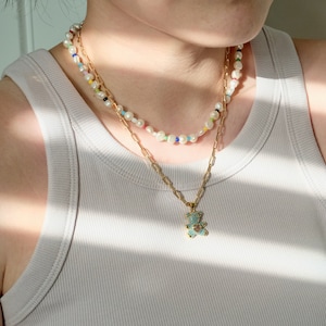 Teddy Bear Necklace, 18K Gold Filled, Gold Chain Necklace, Gold Link Chain, Paperclip chain, Thick chain necklace, Layering necklace