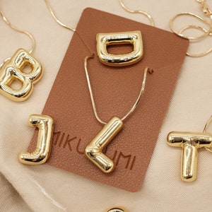 18K Gold Filled Bubble Initial Necklace, Letter Necklace, Gold Initial Necklace, Name Necklace, Custom Necklace, Layering Necklace