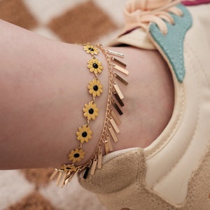 Sunflower Anklet, Gold Chain Anklet, Cute Anklet, Gift for friend