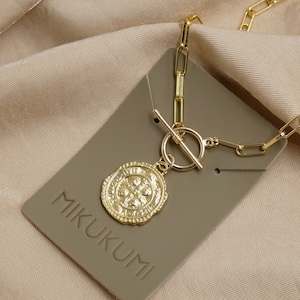 Gold Coin Necklace, 18k Gold Filled Chain, Gold Rectangle Link, Chain Necklace, layered gold chain, Gold medallion, Medallion necklace