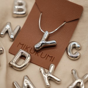 Rhodium Plated Bubble Initial Necklace, Letter Necklace, Gold Initial Necklace, Name Necklace, Custom Necklace, Layering Necklace