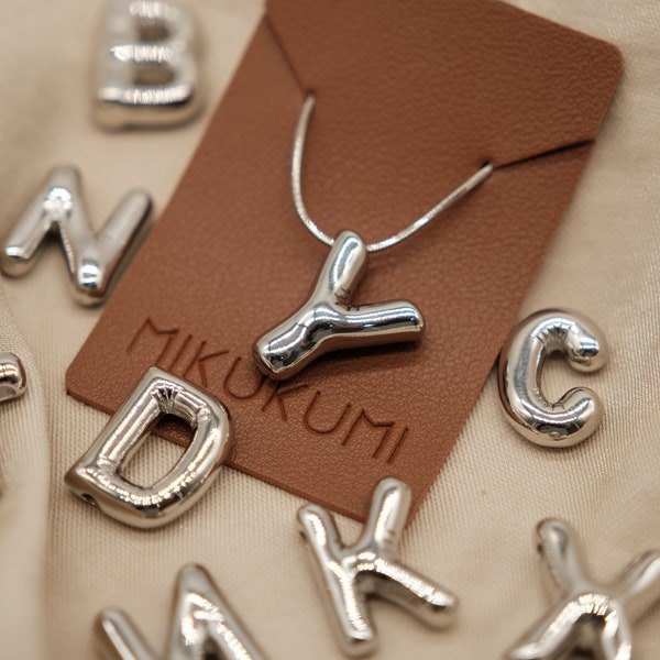 Rhodium Plated Bubble Initial Necklace, Letter Necklace, Gold Initial Necklace, Name Necklace, Custom Necklace, Layering Necklace