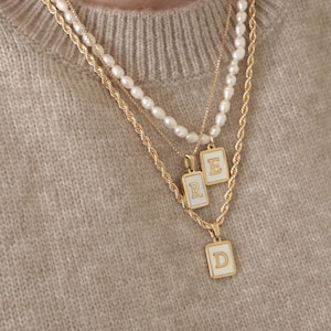 18K Gold Mother of Pearl Initial Necklace, Letter Necklace, Gold Initial Necklace, Name Necklace, Custom Necklace, Layering Necklace image 1