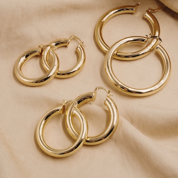 Large Gold Hoop Earrings, 18K Gold Filled Thick Gold Hoop Earrings, , 30mm, 40mm, 50mm, Chunky Gold Earrings