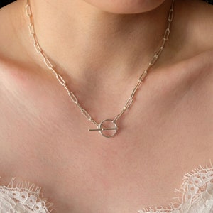 Sterling Silver Paperclip Chain Necklace: Toggle Clasp Link