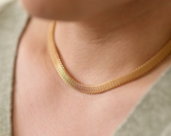 Gold Chain Necklace, Mesh Chain, 18K Gold Filled, Layering