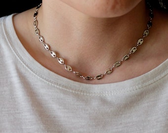 Rhodium Plated Button Chain Necklace, Custom Chain, Chain Necklace, Birthday Gift, Gift for her, Best Friend Gift, Layering Necklace