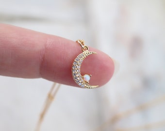 Moon Opal necklace, Tiny Moon Necklace, Gold Moon Necklace, Crescent Moon Necklace, Stacking Necklace, Dainty Necklace, Bridesmaid Gift