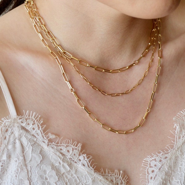 Gold Link Chain Necklace | Gold Filled Necklace | Rectangle Link Chain | Thick chain necklace, Layering necklace